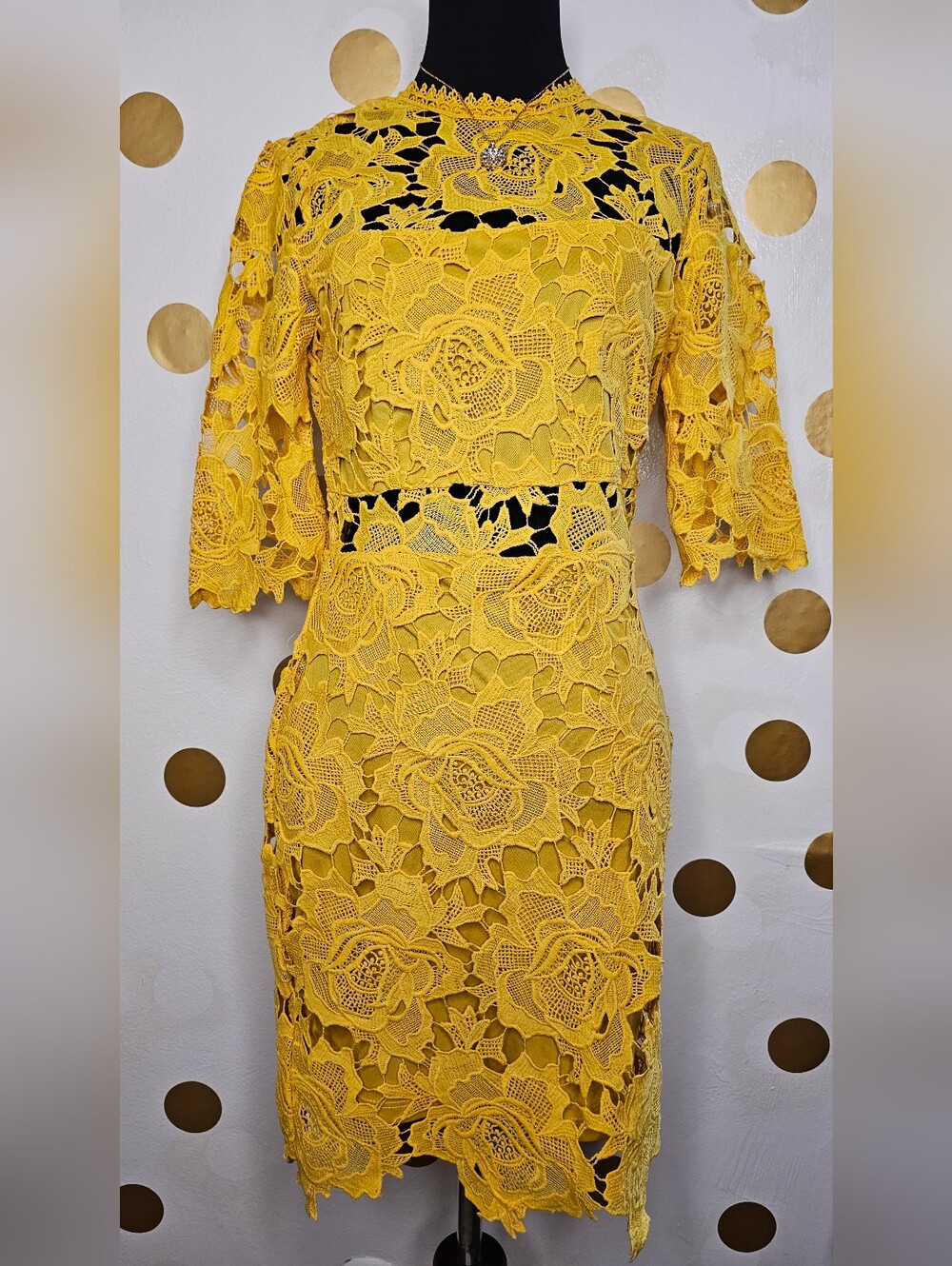 Lulu's Yellow Floral Lace Mini Dress - Size: Small